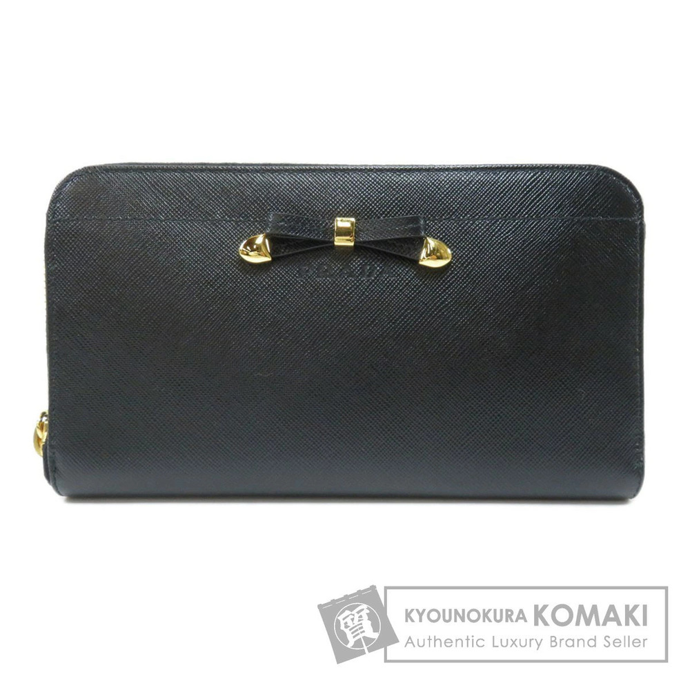 Prada Round Zipper Saffiano Leather Long Wallet coin purse